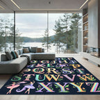 Whimsical Floral Ballerina Alphabet Rainbow Typography Rug