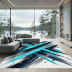 Deep Blue Teal Jagged Lines Rug