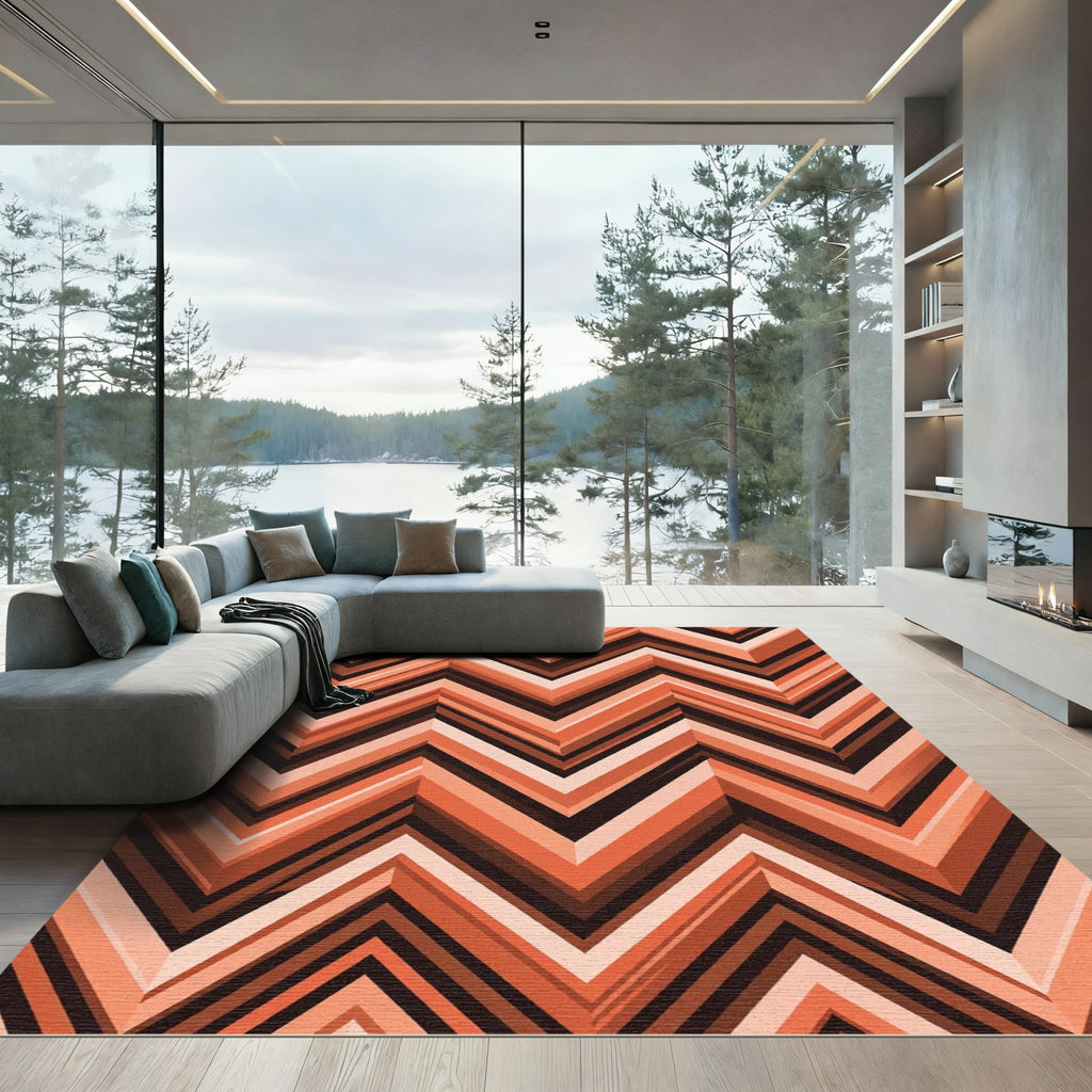 Bold Terracotta Chevron Geometric Lines Rug