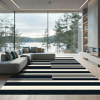 Modern Ivory Black Striped Arrangement Rug