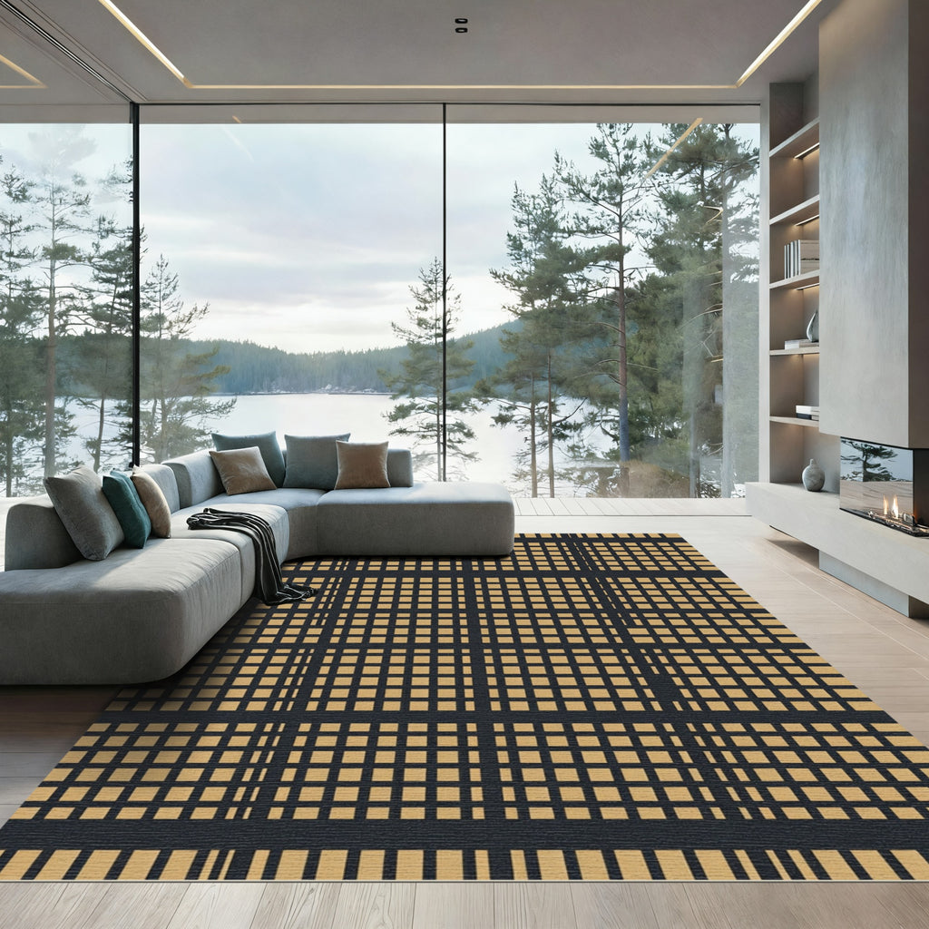 Rustic Tan Grid Lines Rug