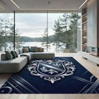 Silver Emblazoned Crest Royal Blue Shield Rug