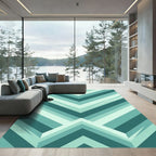 Teal Geometric Chevron Layered Rug