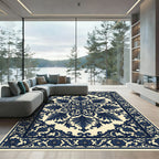 Dark Blue Floral Medallion Lattice Rug