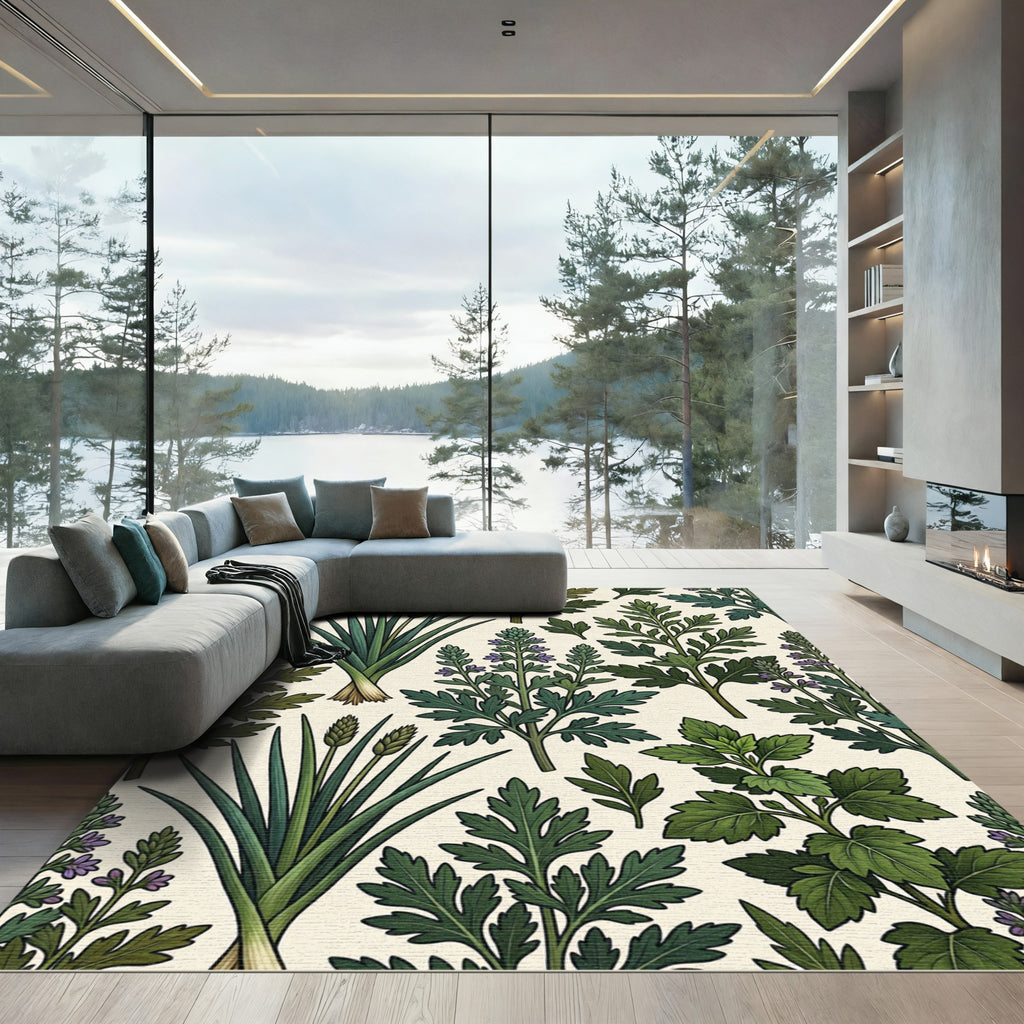 Green Foliage Botanical Floral Pattern Rug