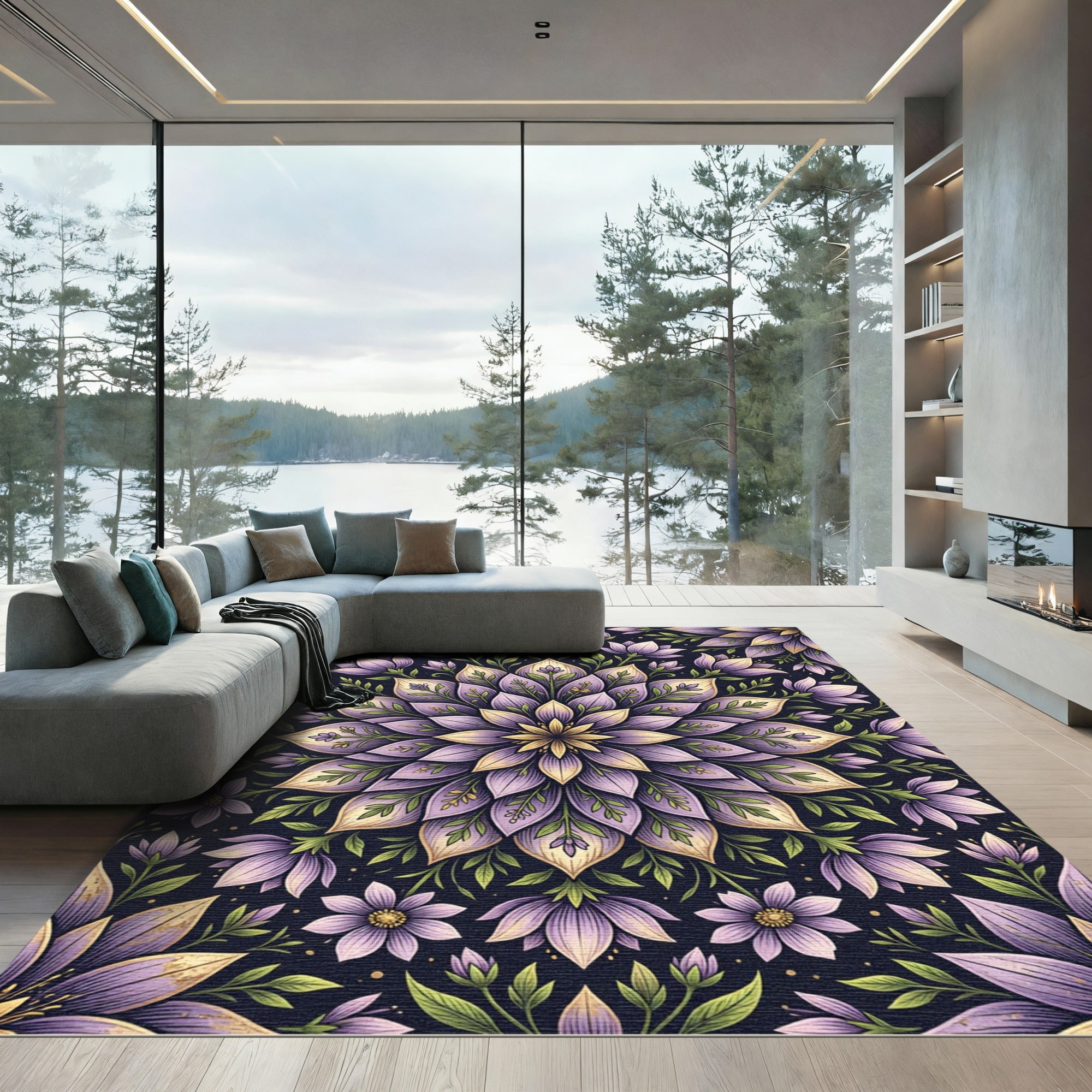 Lavender Floral Symmetry Medallion Rug