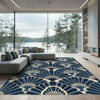 Art Deco Navy Blue Fan Geometric Rug