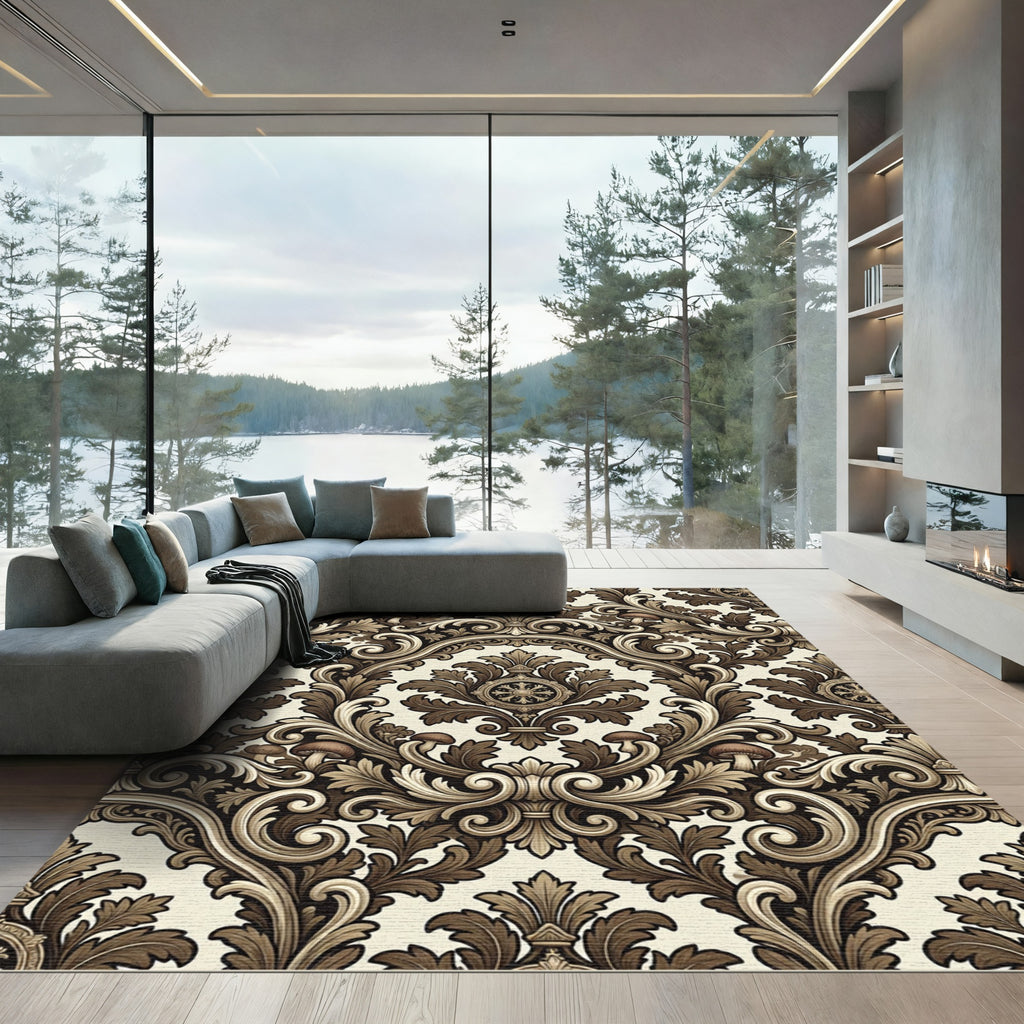 Antique Brown Acanthus Scrollwork Rug