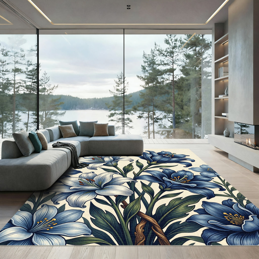 Majestic Blue Lily Garden Arrangement Rug