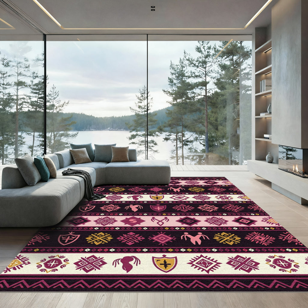 Ethnic Pink Geometric Shield Motif Rug