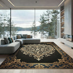 Ornate Gold Heart Floral Scrollwork Rug