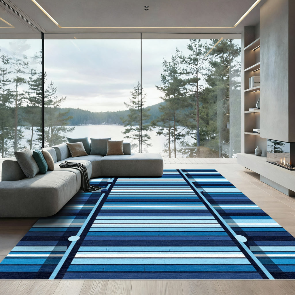 Modern Navy and Slate Striped Horizon Rug