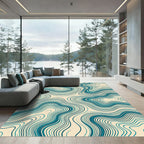 Teal Blue Fluid Wave Flowing Rug