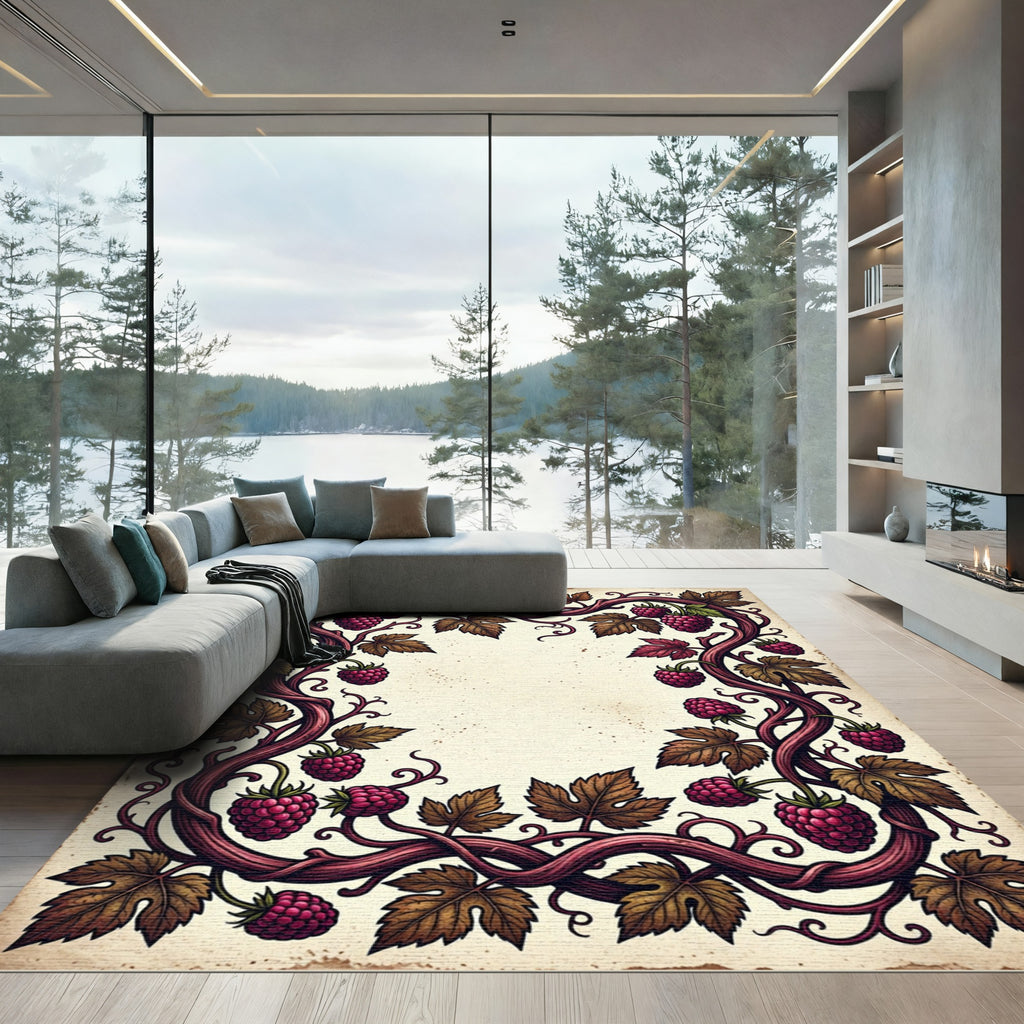 Vibrant Raspberry Vine Foliage Rug