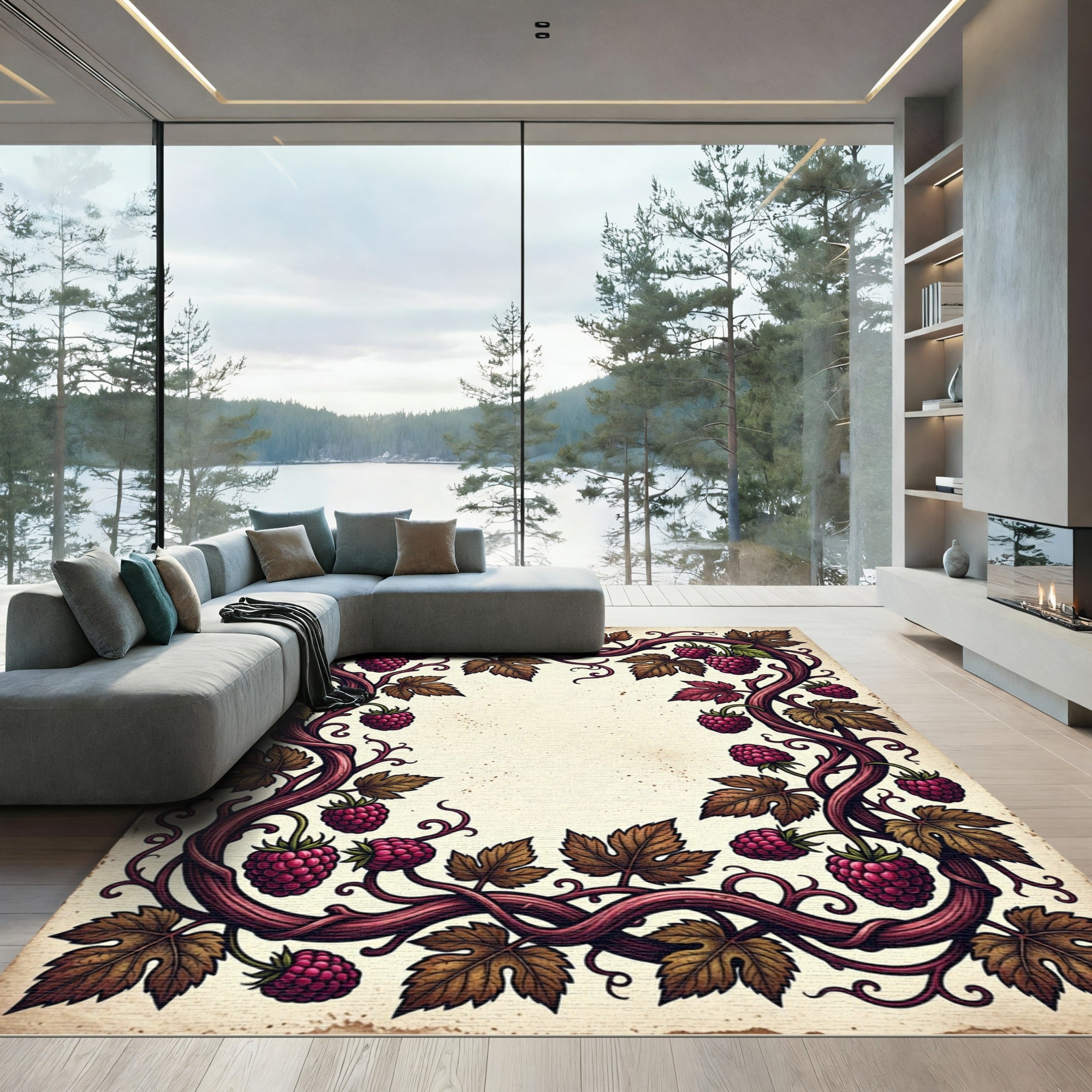 Vibrant Raspberry Vine Foliage Rug