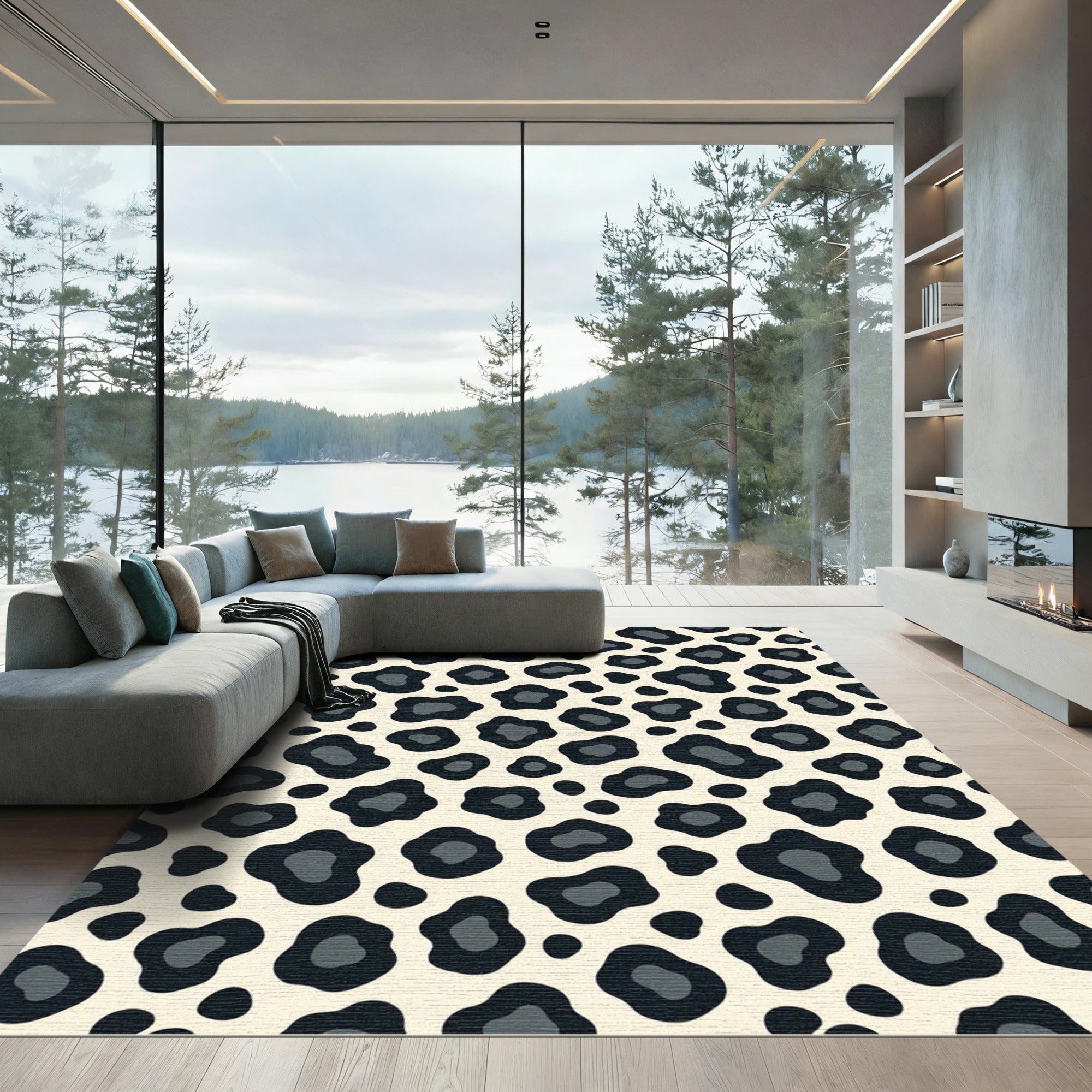 Chic Cream and Charcoal Leopard Spot Rug