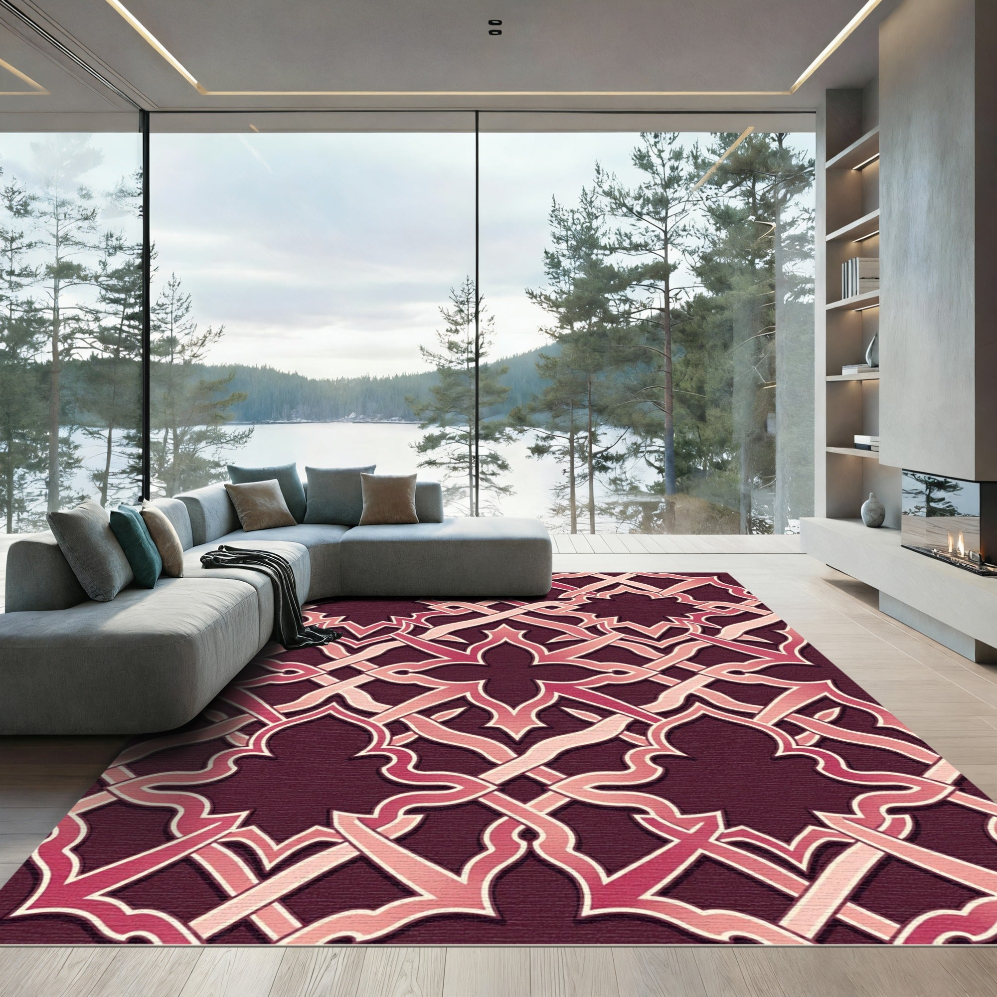 Burgundy Merlot Interlocking Damascus Lattice Rug