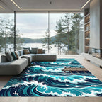 Dramatic Deep Blue Ocean Wave Rug