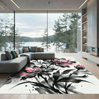 Pink and Black Floral Ink Wash Rug