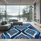Indigo Blue Ikat Diamond Tile Rug