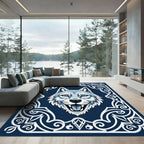Bold Blue Wolf Tribal Frame Rug