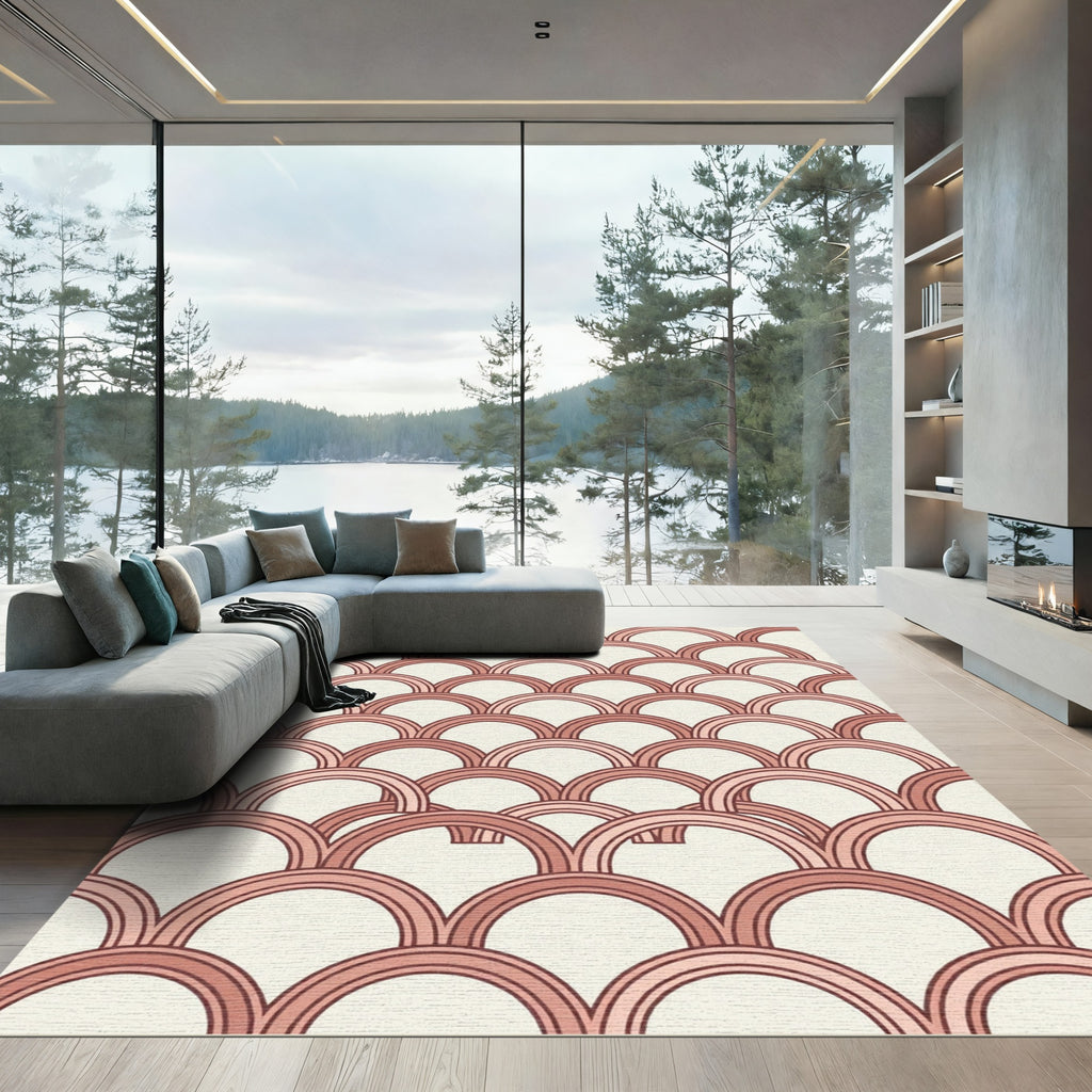 Scalloped Dusty Rose Geometric Arch Rug
