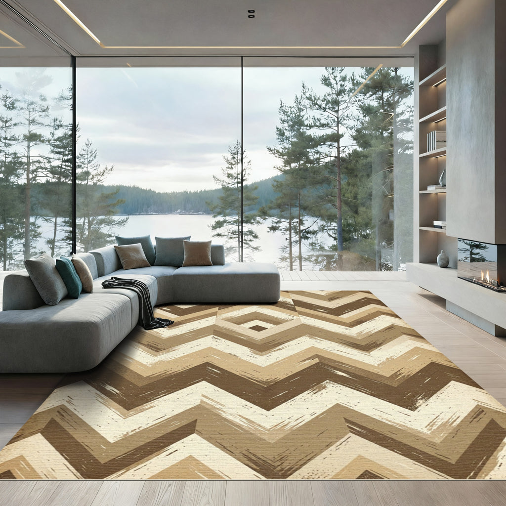 Earthy Chevron Geometric Textured Rug