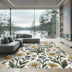 Whimsical Botanical Meadow Wildflower Field Rug