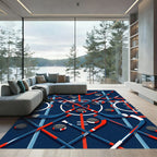 Modern Navy Hockey Stick Arena Grid Rug