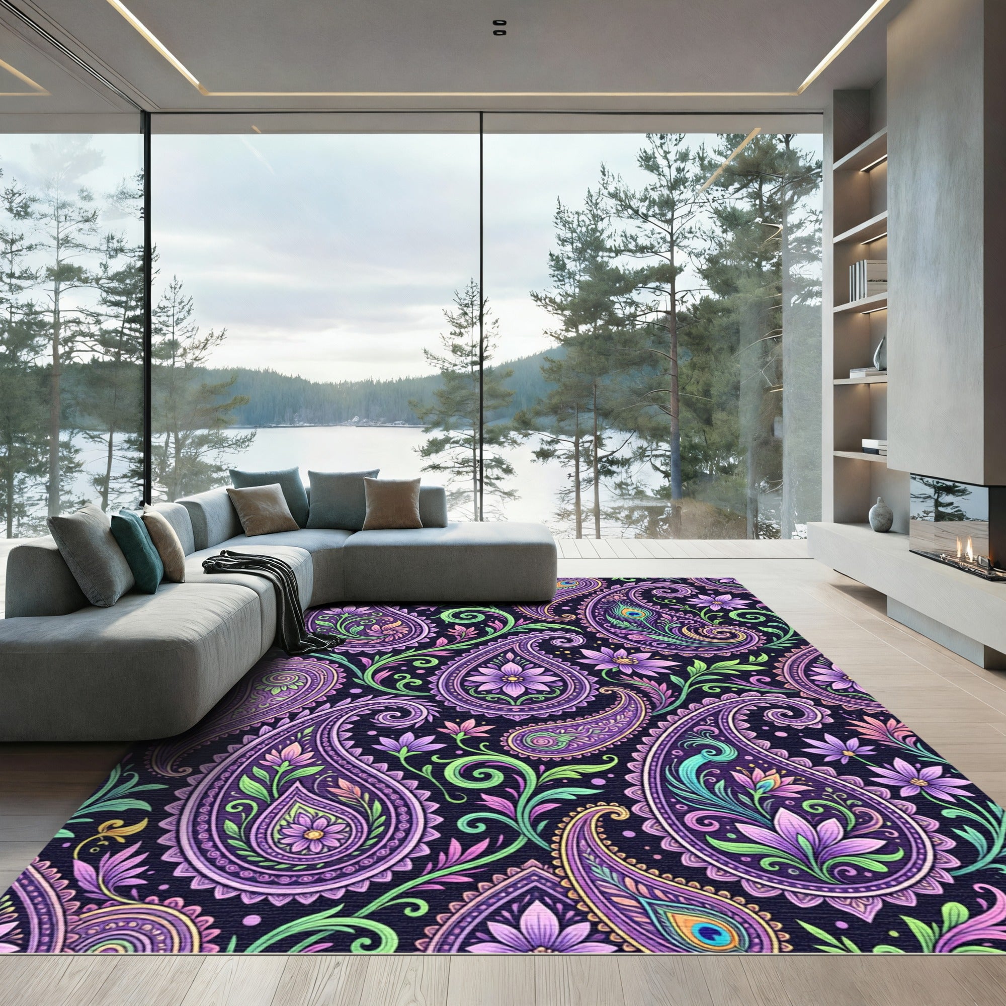 Vibrant Paisley Purple Floral Compositions Rug