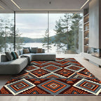 Geometric Burnt Orange Indigo Aztec Composition Rug