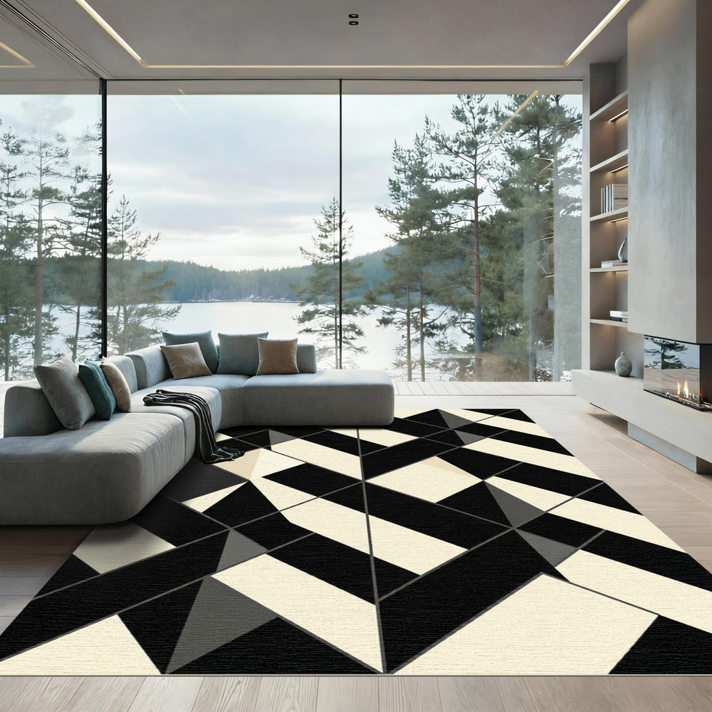 Monochromatic Geometric Interlocking Shapes Rug