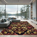 Ornate Golden Baroque Crimson Damask Rug