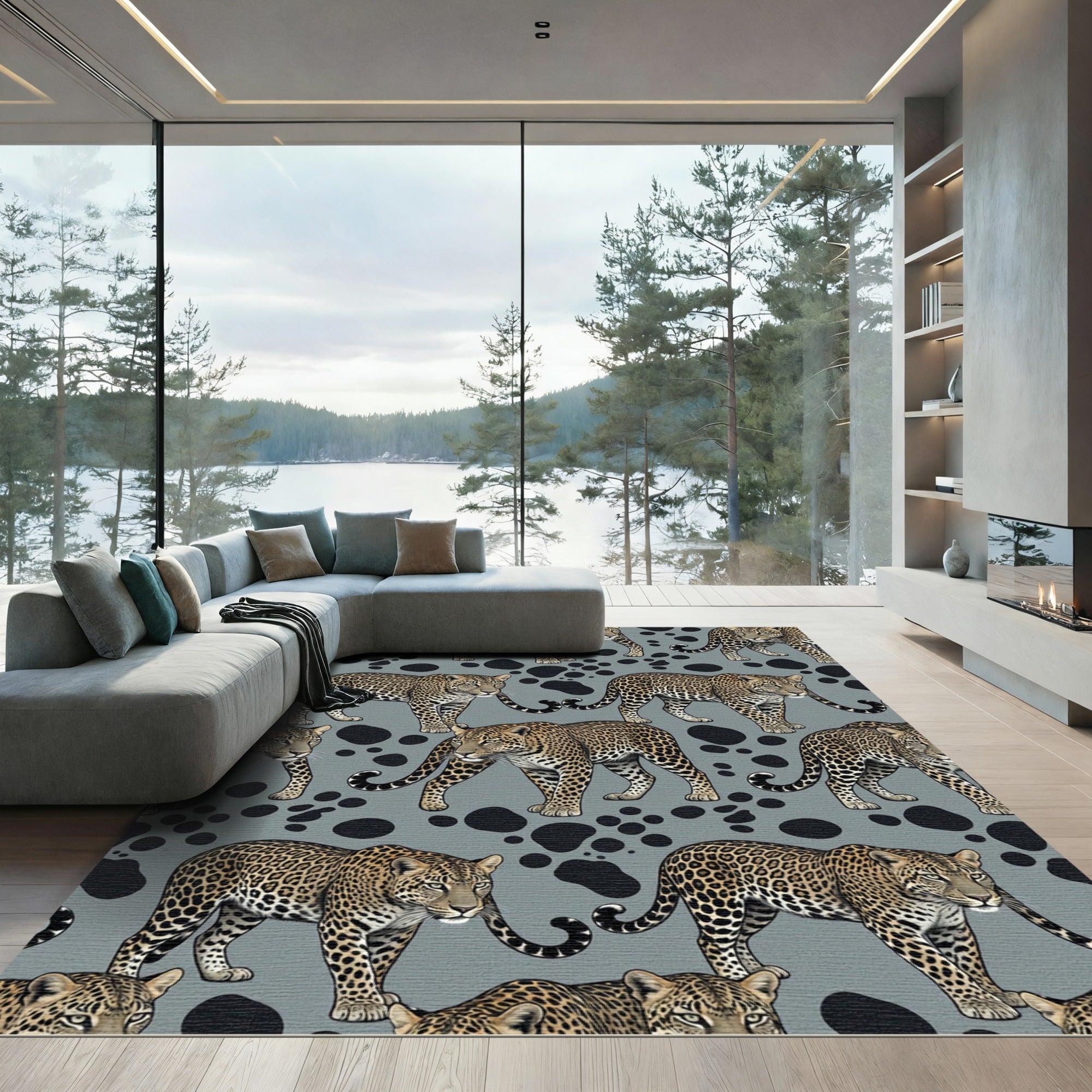 Leopard Animal Spot Grey Backdrop Rug