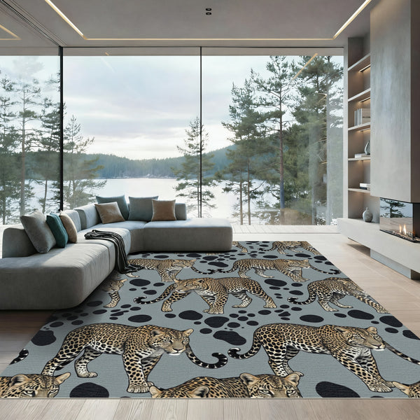 Leopard Animal Spot Grey Backdrop Rug