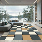Geometric Staggered Squares Earth Tone Rug
