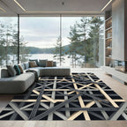 Industrial Steel Beam Geometric Grid Rug