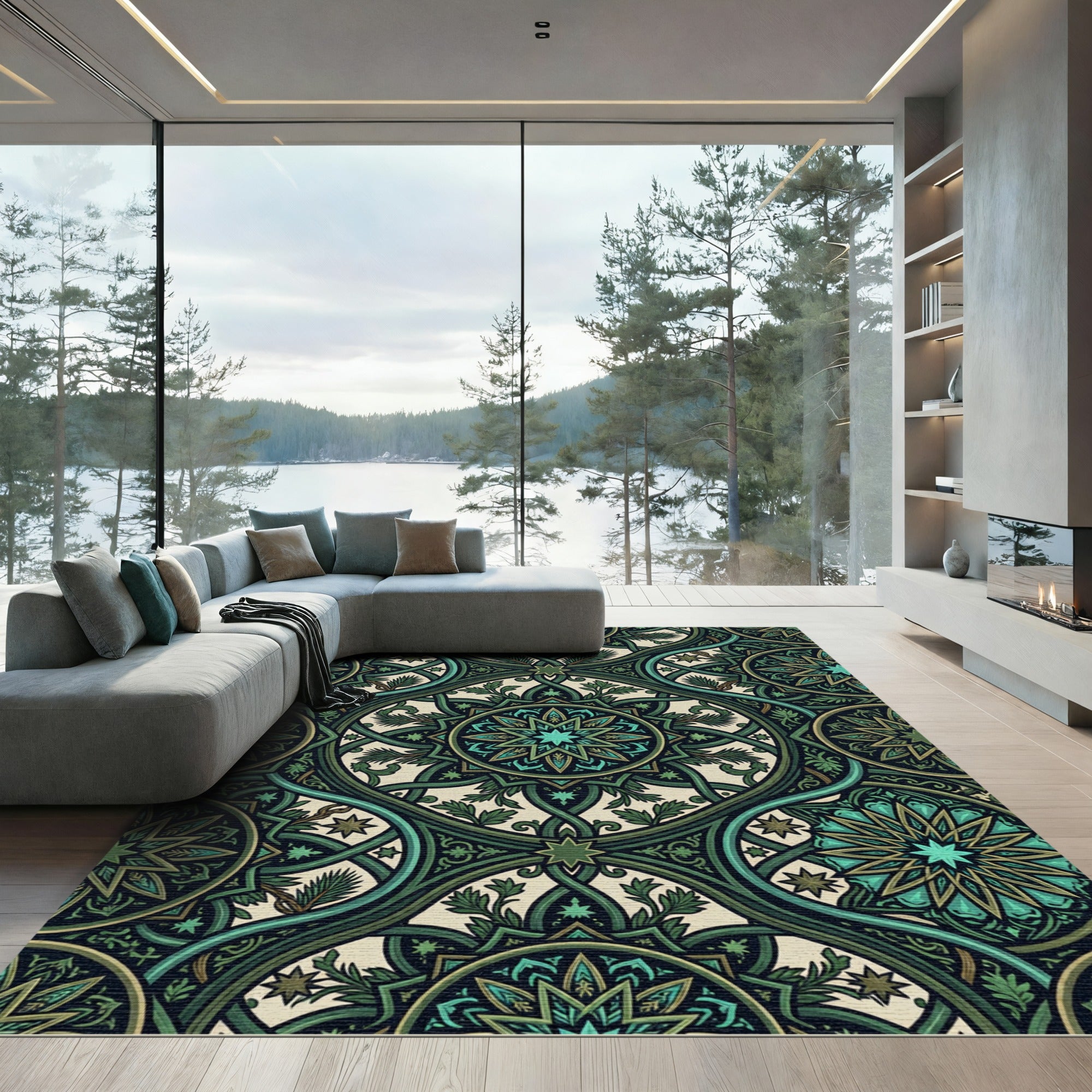 Emerald Labyrinth Floral Medallion Rug