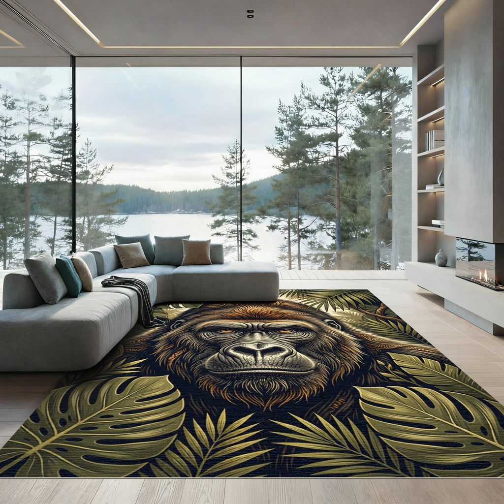 Majestic Golden Gorilla Tropical Jungle Rug