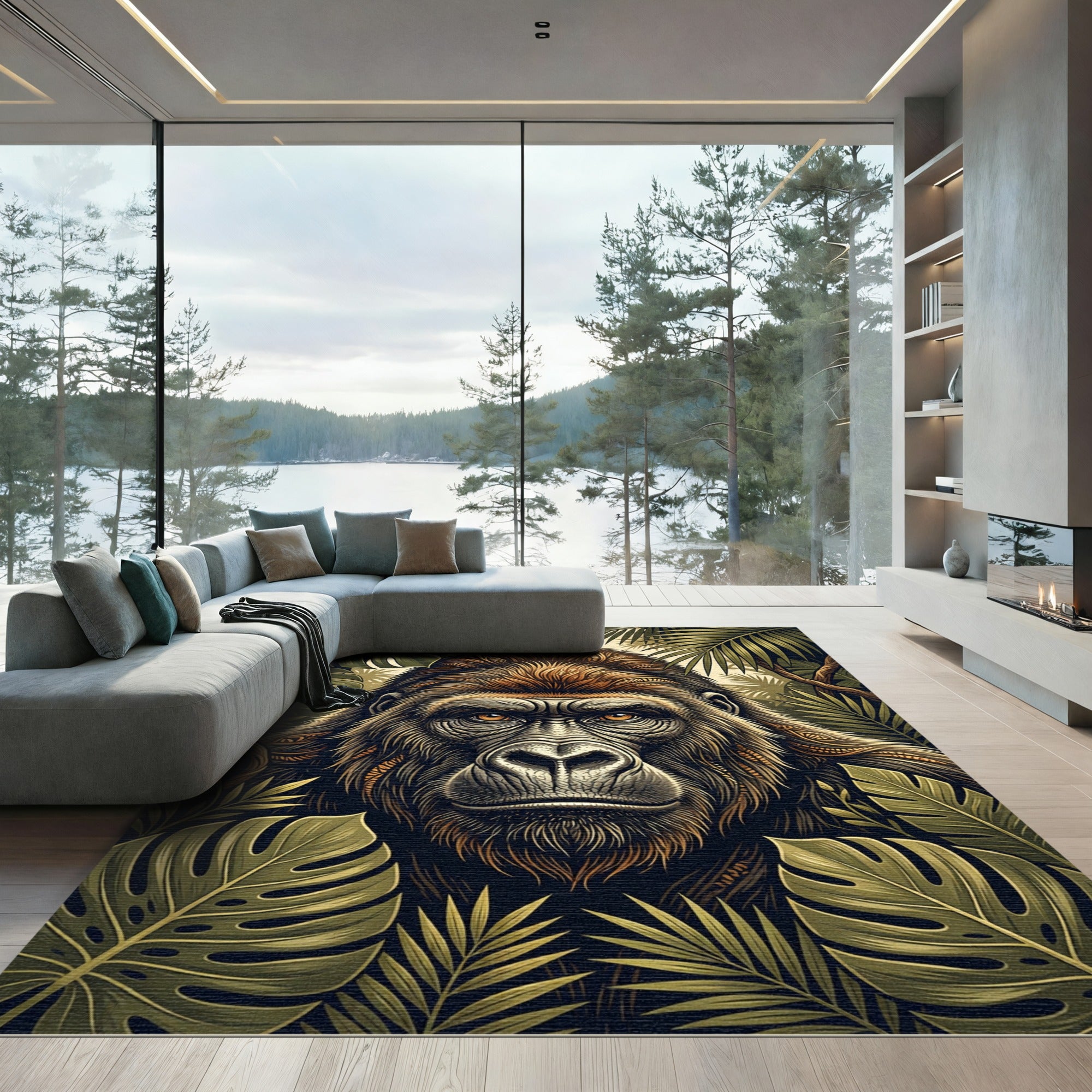 Majestic Golden Gorilla Tropical Jungle Rug