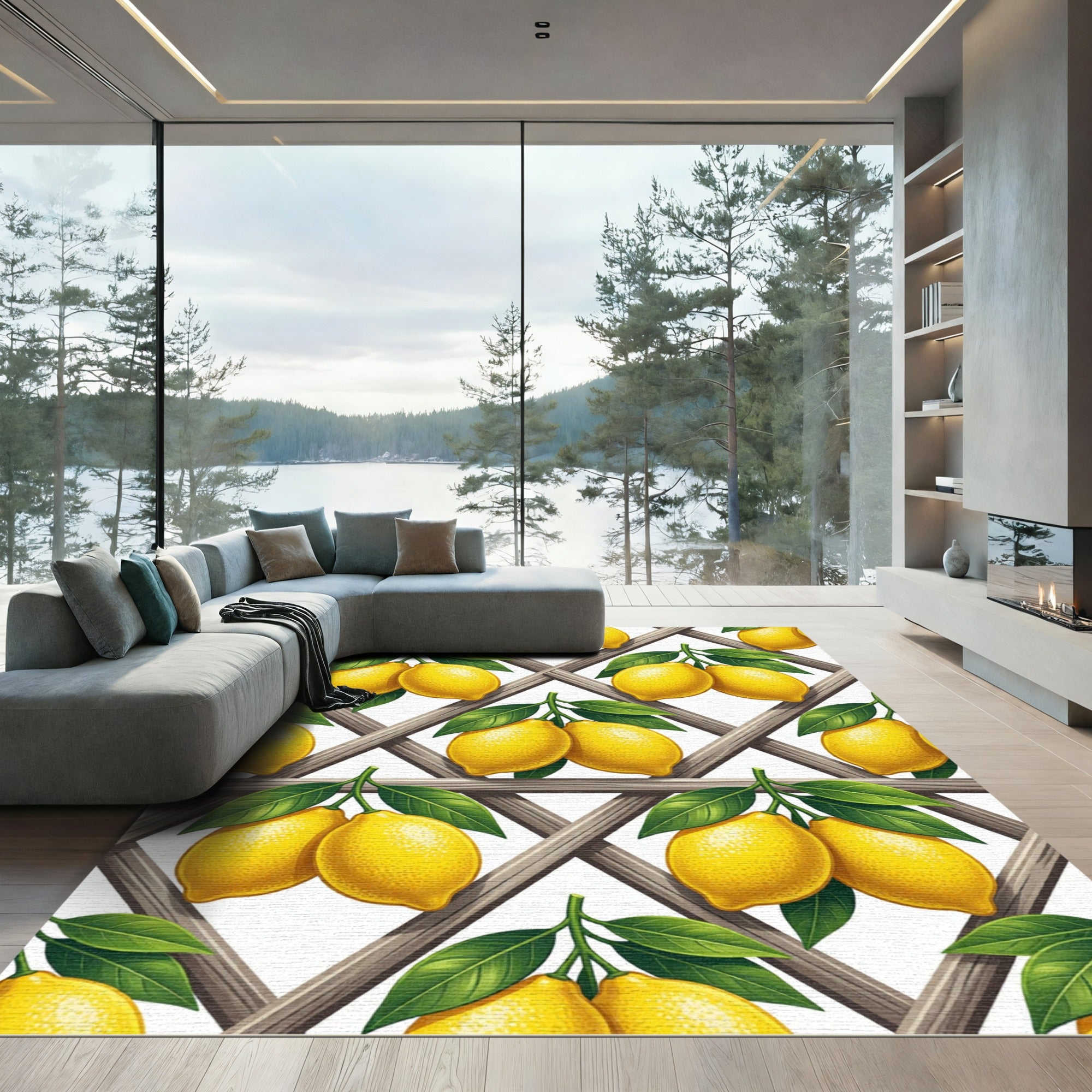 Sunny Lemon Lattice Trellis Rug
