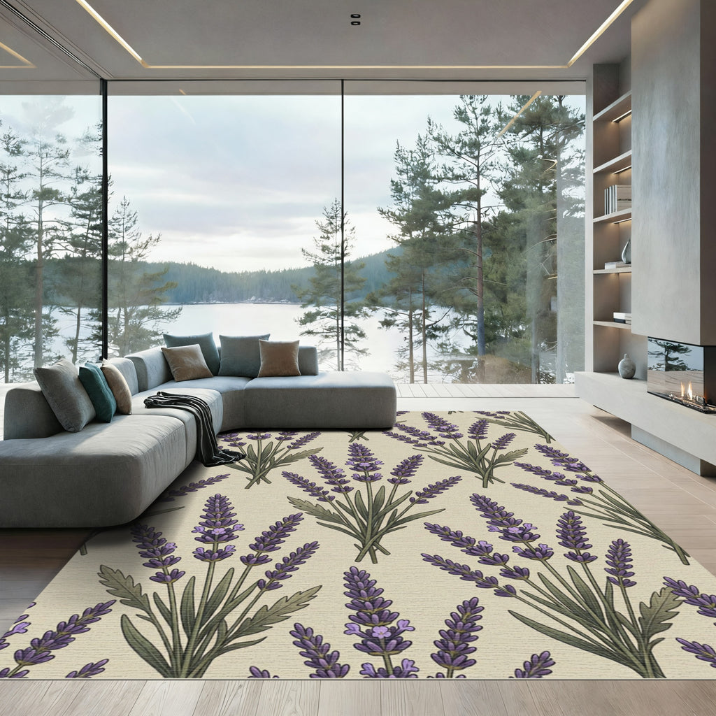 Purple Lavender Botanical Arrangement Rug