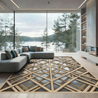 Geometric Bronze Lattice Interlocking Grid Rug