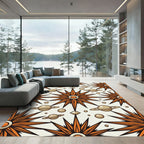 Celestial Orange Star and Planet Geometric Rug