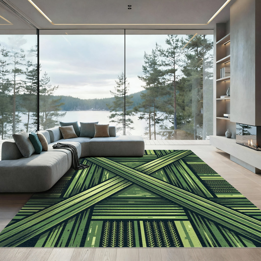 Shaded Emerald Cross Striped Geometric Rug