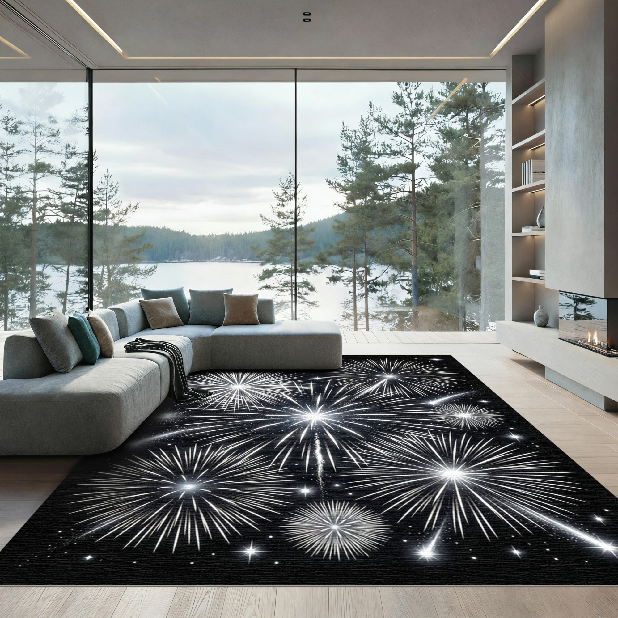 Midnight Starburst Comet Burst Rug