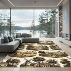 Old World Farmhouse Landscape Scene Rug