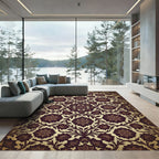 Vintage Deep Burgundy Floral Damask Rug