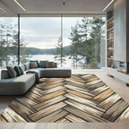Neutral Herringbone Earth Tone Planks Rug