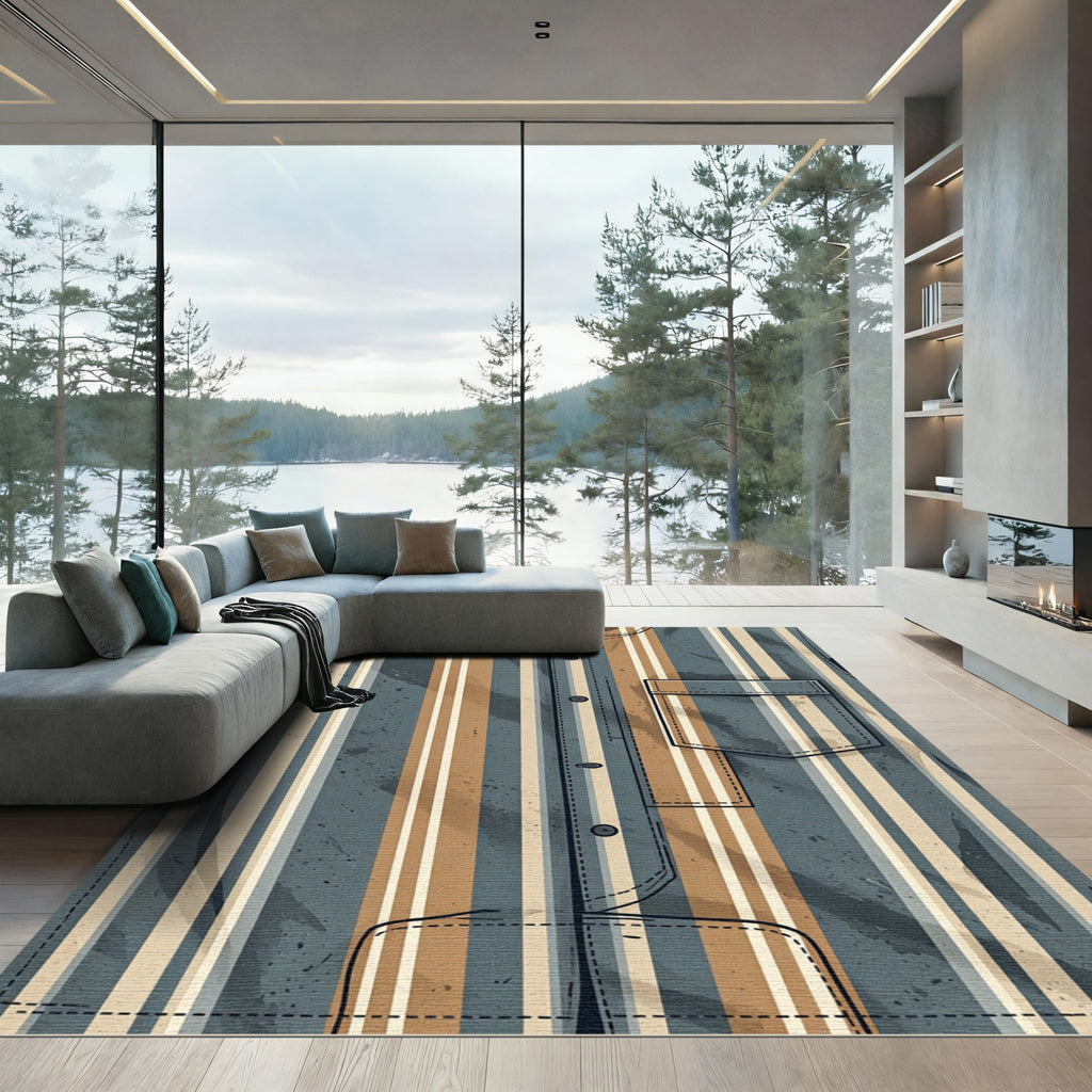 Vertical Stripe Canvas Look Rug